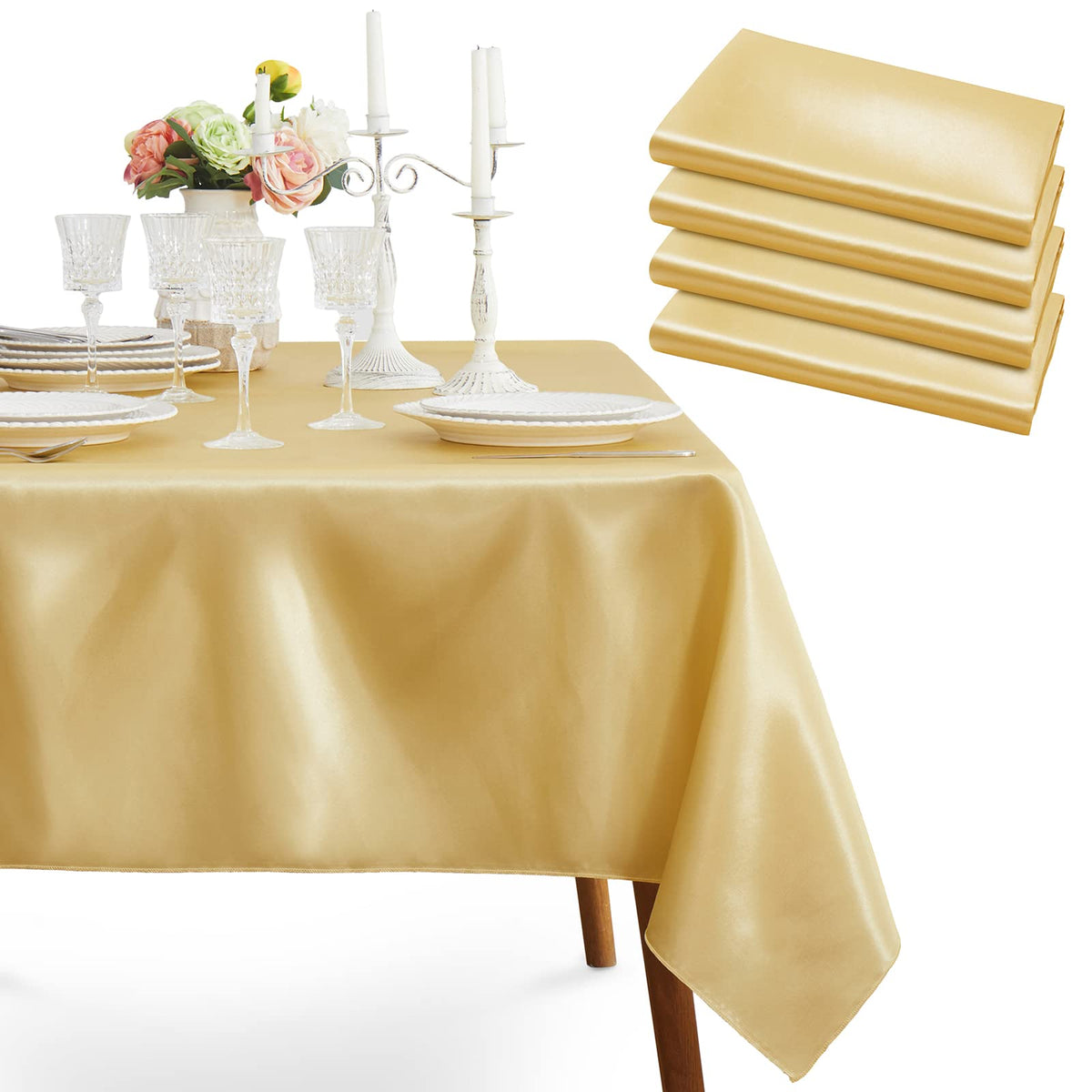 1 Pack Silver Satin Tablecloth, 58 x 102 Inches, Rectangle