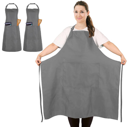 2 Pack Plus Size Waterproof Cooking Chef Apron with 2 Pockets for Men Women