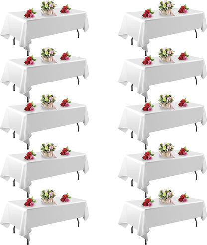 FINDYOU 10 Pack White Table Cloth Rectangle Table 60 x 102 Inch Tablecloths for 6 Foot Rectangle Tables. Stain and Winkle Resistant Polyester Washable White TableCloths for Parties Wedding Dining