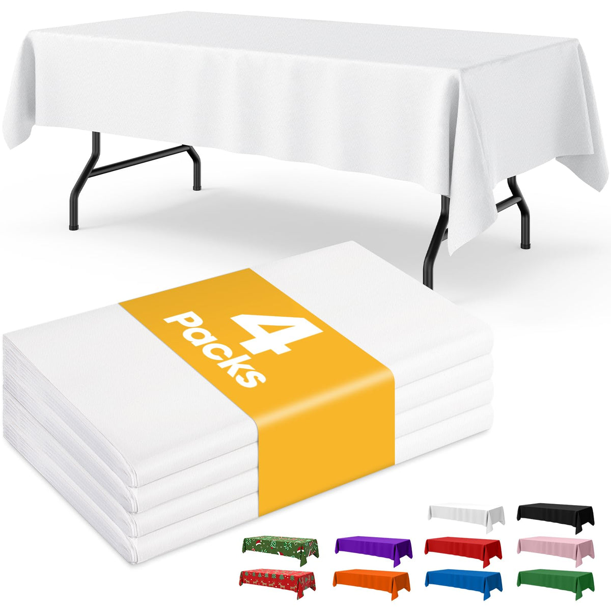 Niuara Black Plastic Table Cloth Disposable, 4 Pack, 54 x 108 in