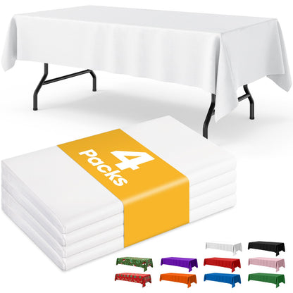Niuara White Plastic Table Cloth - 4 Pack 54" × 108" Rectangle Disposable Tablecloths for 6FT Tables, Table Cover for Party, Holiday & Gathering Use