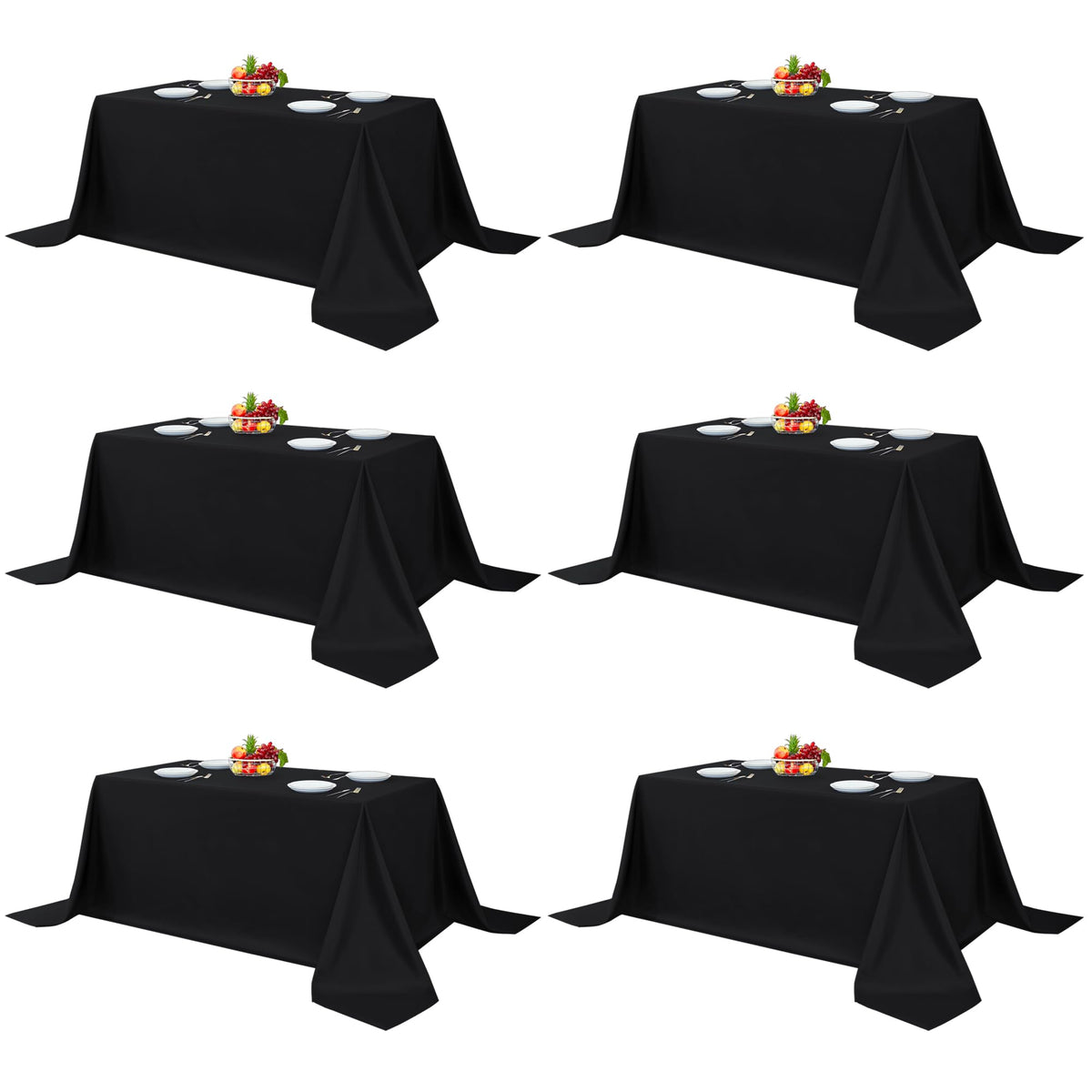 Fitable 6 Pack Black Tablecloths 70x120 Inch for 6-8 Ft Rectangle Tables