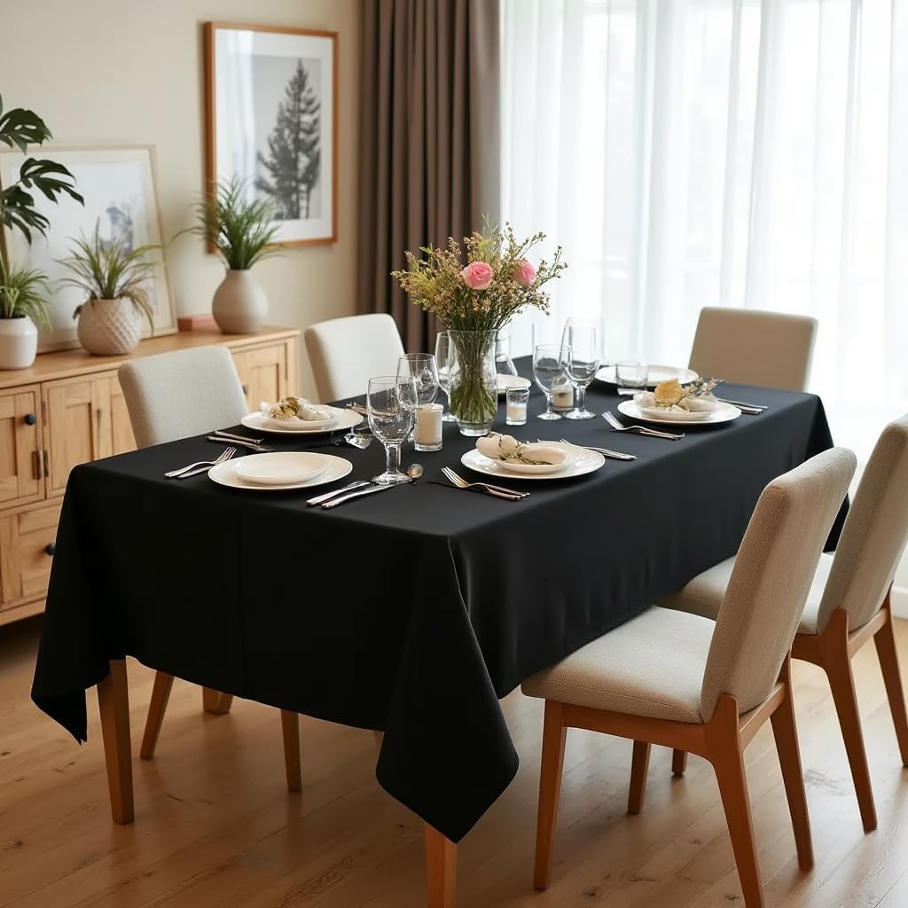 sancua Rectangle Tablecloth, 60 x 84 Inch, Black