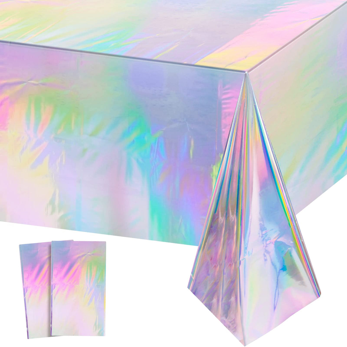 FunnyPars 4 Pack Iridescent Plastic Tablecloths, Disposable Table Covers