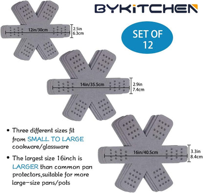 BYKITCHEN Pan Pot Protectors for Stacking,12pcs & 3 Sizes, Separator Pads