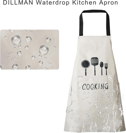 DILLMAN Women Kitchen Apron with Hand Wipe Pockets，Big Pocket,Hand-wiping, Waterproof for Cooking Baking
