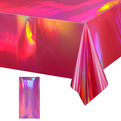 FunnyPars 4 Pack Iridescent Plastic Tablecloths, Disposable Table Covers