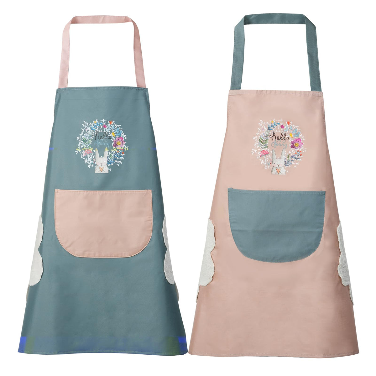 DILLMAN Women Kitchen Apron with Hand Wipe Pockets，Big Pocket,Hand-wiping, Waterproof for Cooking Baking