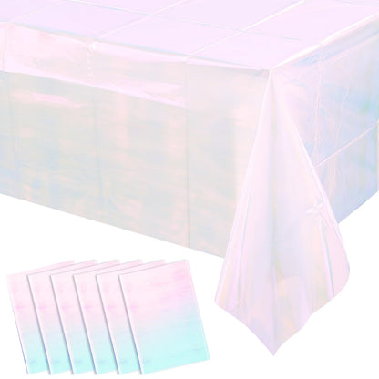 FunnyPars 4 Pack Iridescent Plastic Tablecloths, Disposable Table Covers