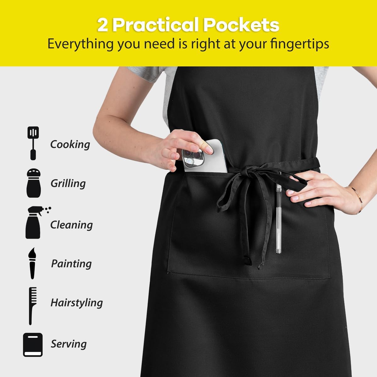 ROTANET Extra Large Apron for Men Cooking Adjustable, 2 Pockets, Waterproof