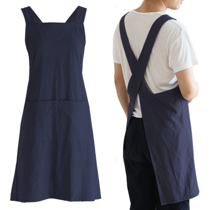 NEWGEM Japanese Cotton Linen Cross Back Cooking Apron for Women Men with Pockets Cute for Baking Kitchen