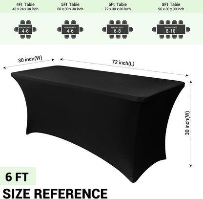 Obstal 6ft Stretch Black Spandex Table Cloth 2 Pack for Folding Tables