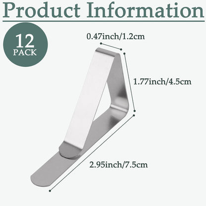 ZUFECY 12 Pack Tablecloth Clips, Stainless Steel Picnic Table Clips, Waterproof Table Cloth Cover Clamps, Table Edge Holders for Indoor Outdoor, Wedding, Graduation, Daily Household Use