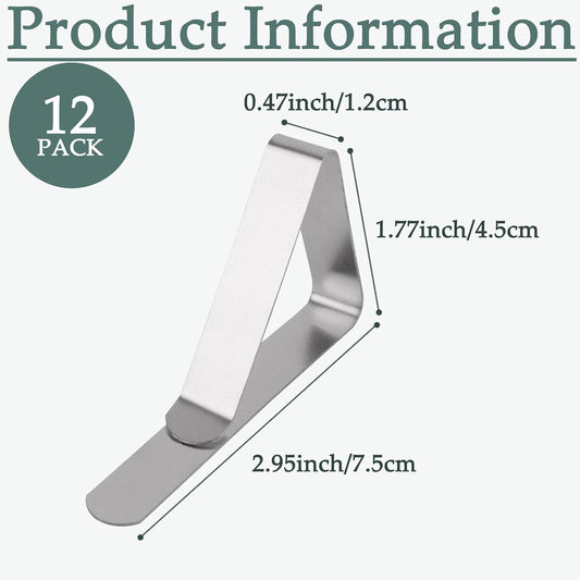ZUFECY 12 Pack Tablecloth Clips, Stainless Steel Picnic Table Clips, Waterproof Table Cloth Cover Clamps, Table Edge Holders for Indoor Outdoor, Wedding, Graduation, Daily Household Use