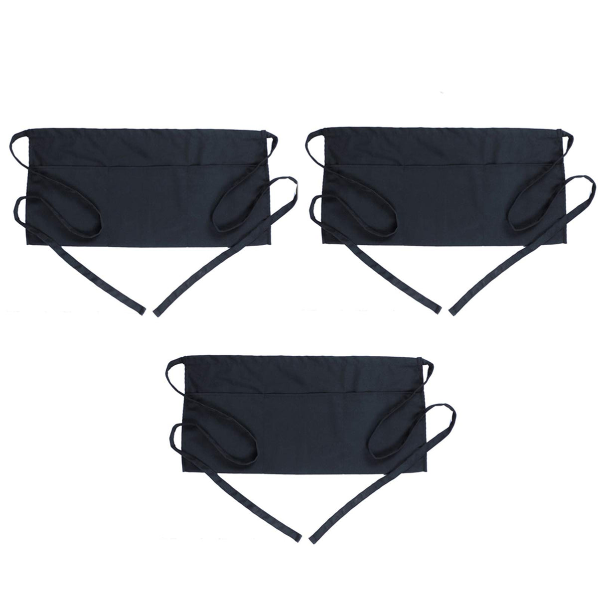 BOHARERS Waist Apron with 3 Pockets - Black Waitress Waiter Server Short Aprons