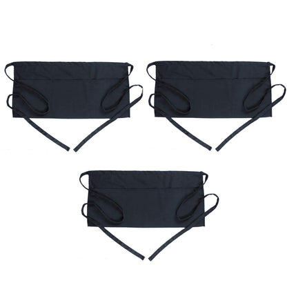 BOHARERS Waist Apron with 3 Pockets - Black Waitress Waiter Server Short Aprons