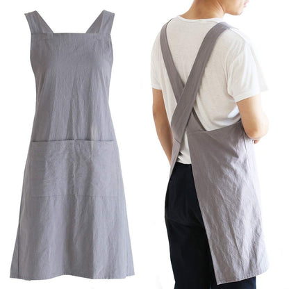 NEWGEM Japanese Cotton Linen Cross Back Cooking Apron for Women Men with Pockets Cute for Baking Kitchen