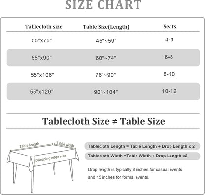 Alsoo Rectangle Tablecloth 55" x 106", Farmhouse Linen Style Table Cloth with Brown Fern Embroidery & Tassels, Heavy Weight Wrinkle & Spill Resistant Table Cover for Dining Kitchen