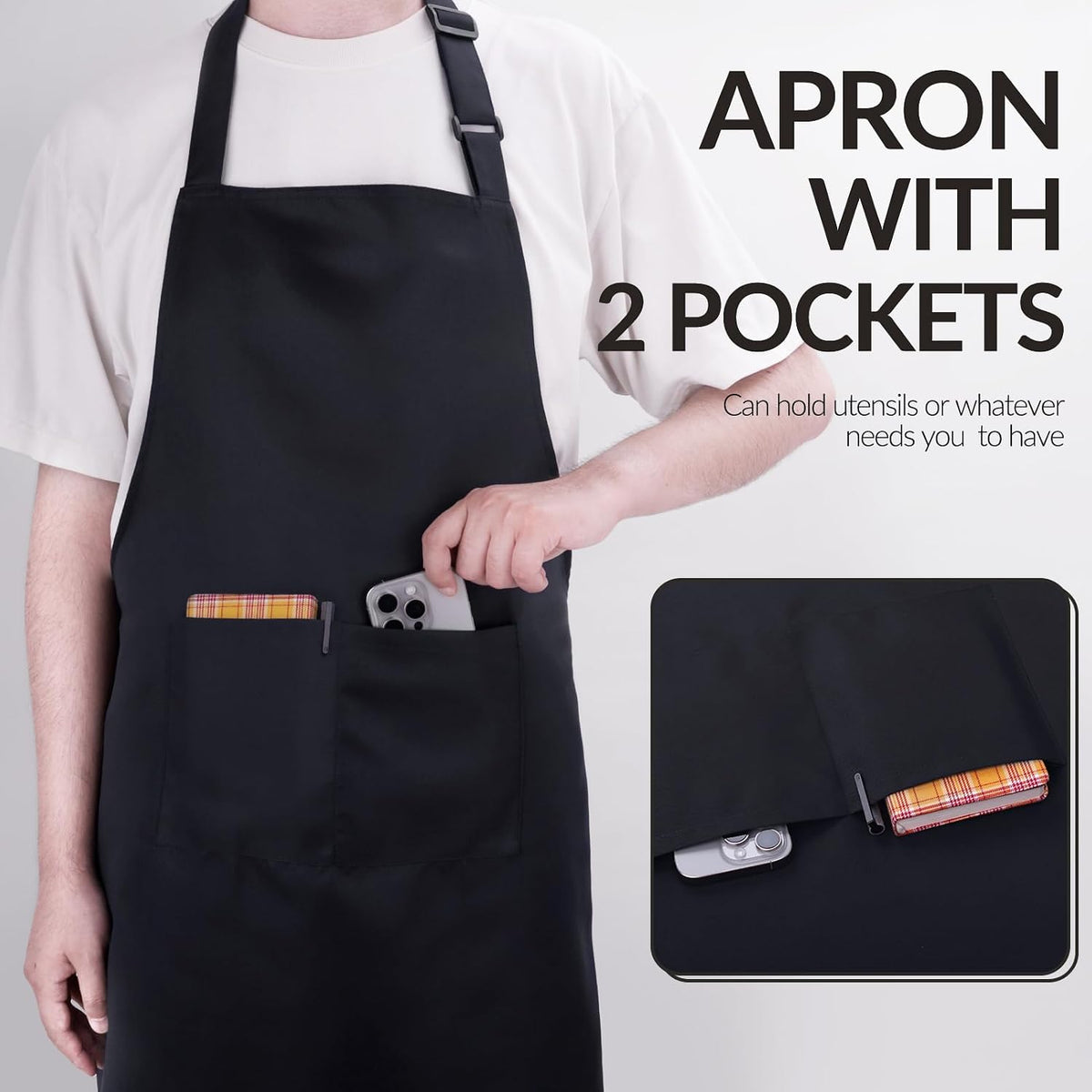 Large Chef Apron for Men and Women, Cooking Kitchen Aprons with 2 Large Pockets Water Oil Resistant