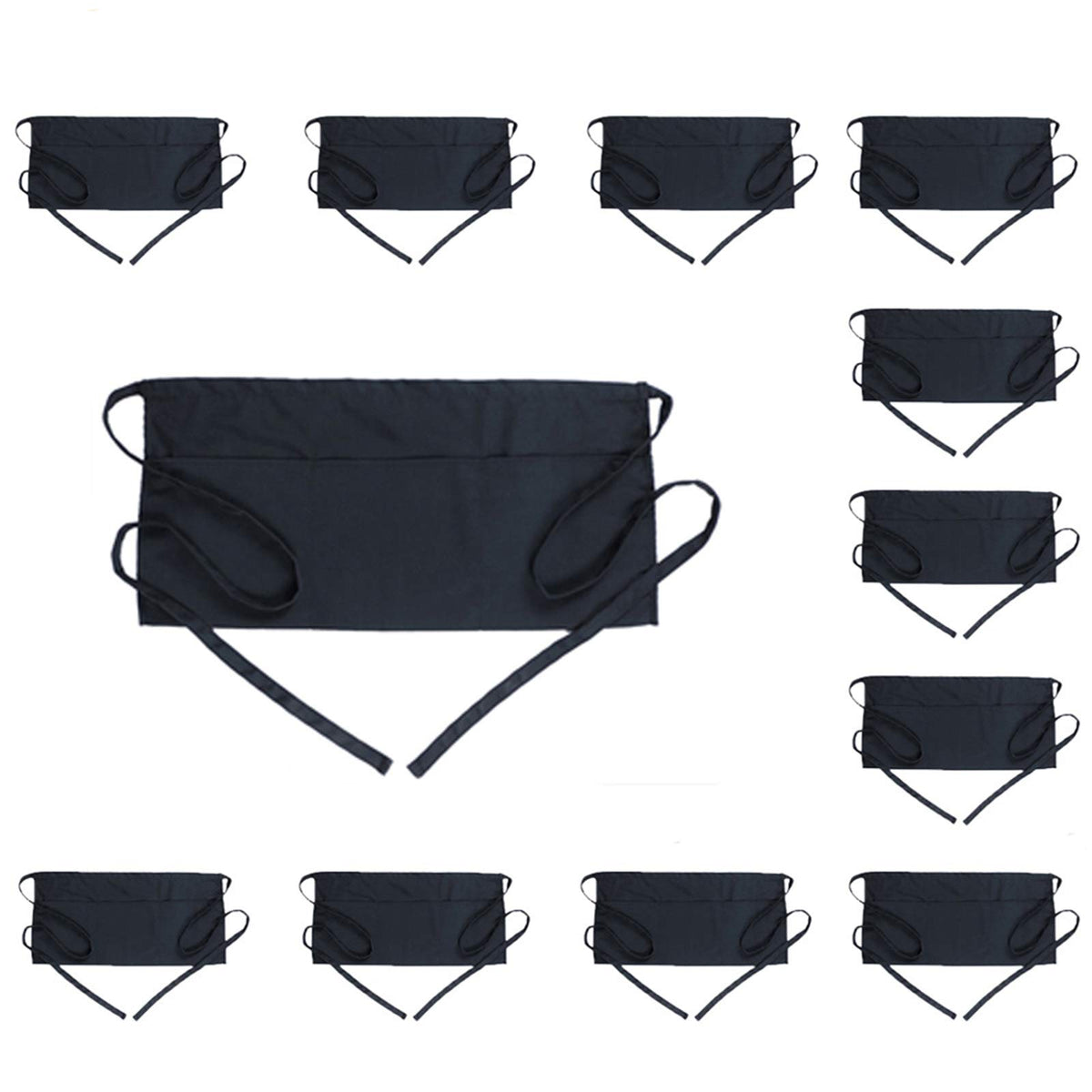 BOHARERS Waist Apron with 3 Pockets - Black Waitress Waiter Server Short Aprons