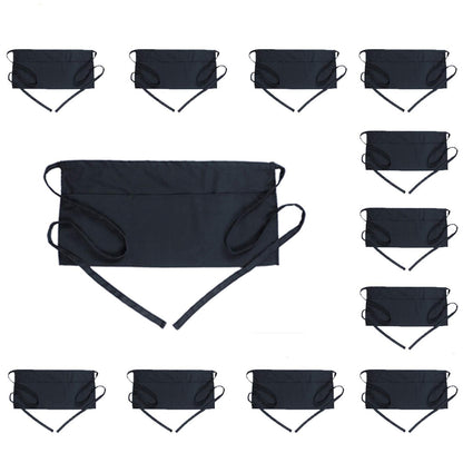 BOHARERS Waist Apron with 3 Pockets - Black Waitress Waiter Server Short Aprons