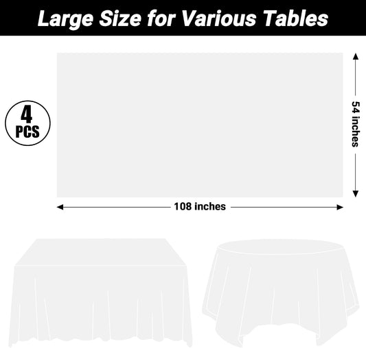 QZYL 4 Packs White Plastic Tablecloth, Large Sturdy Disposable Table Cloth
