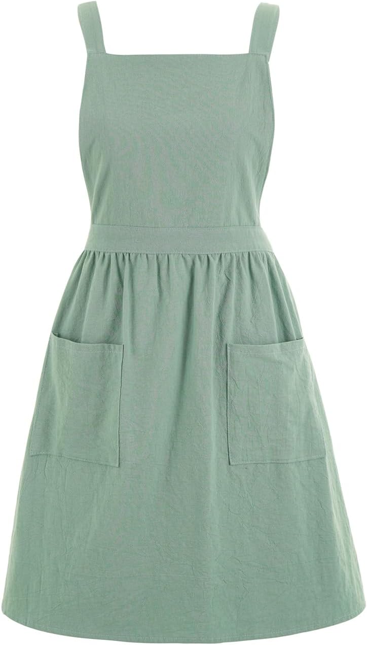 Pinknoke Cute Cotton Pinafore Aprons for Women with Pockets for Kitchen