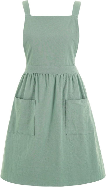 Pinknoke Cute Cotton Pinafore Aprons for Women with Pockets for Kitchen