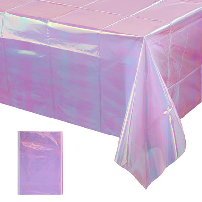 FunnyPars 4 Pack Iridescent Plastic Tablecloths, Disposable Table Covers