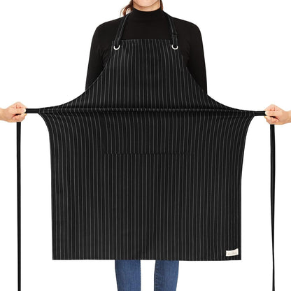 ROTANET Stripe Stretch Apron Chef Aprons for Men with 2 Pockets Waterproof