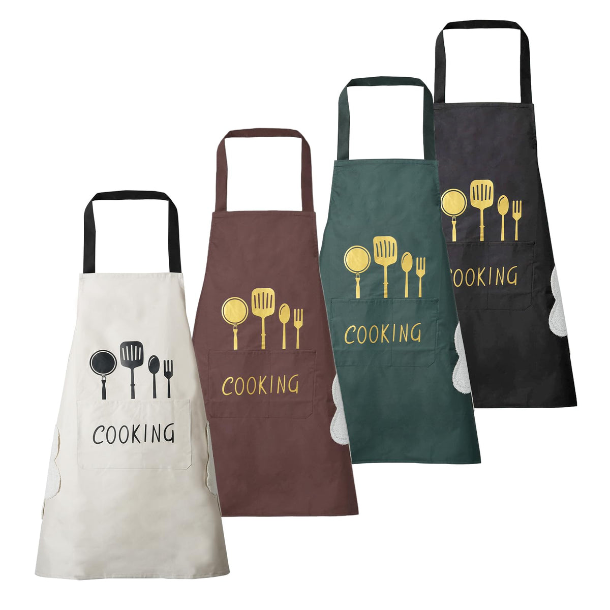 DILLMAN Women Kitchen Apron with Hand Wipe Pockets，Big Pocket,Hand-wiping, Waterproof for Cooking Baking
