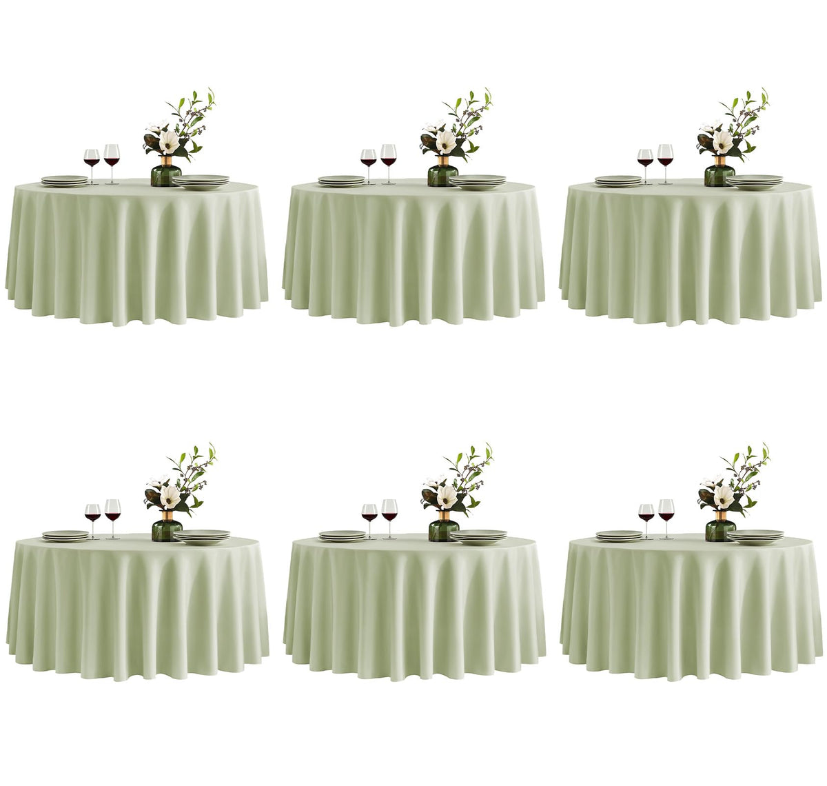 VidaFete 6 Pack 120inch Round Tablecloth Polyester Table Cloth, White