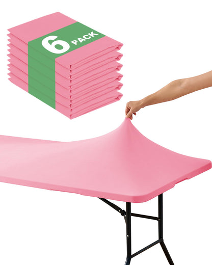 Fitted Tablecloth Rectangle Table Cloths with Elastic, 6 ft, Black, 6 Pack