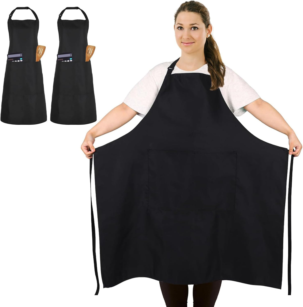 2 Pack Plus Size Waterproof Cooking Chef Apron with 2 Pockets for Men Women