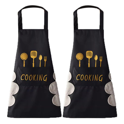 Kitchen Apron with Hand Wipe,Water-drop Resistant with 2 Pockets Cooking Bib Aprons for Women Men Chef