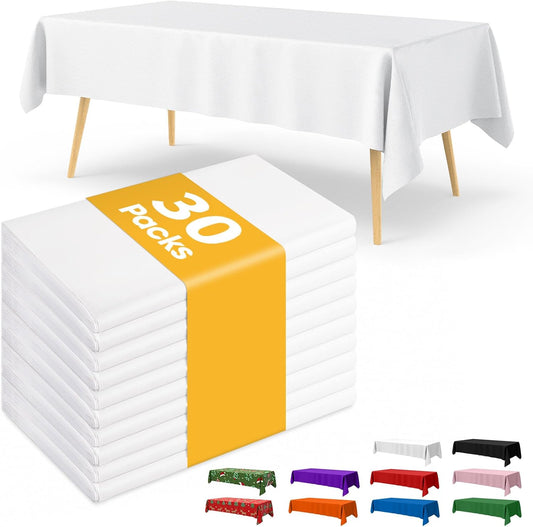 Niuara White Plastic Table Cloth - 30 Pack 54" × 108" Rectangle Disposable Tablecloths for 6FT Tables, Waterproof Table Cover for Party, Holiday & Gathering Use