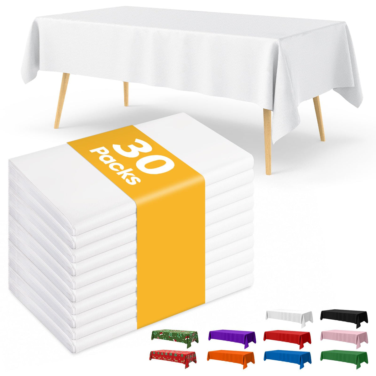 Niuara White Plastic Table Cloth - 30 Pack 54" × 108" Rectangle Disposable Tablecloths for 6FT Tables, Waterproof Table Cover for Party, Holiday & Gathering Use