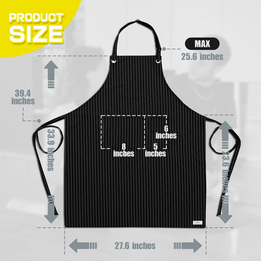 ROTANET Stripe Stretch Apron Chef Aprons for Men with 2 Pockets Waterproof
