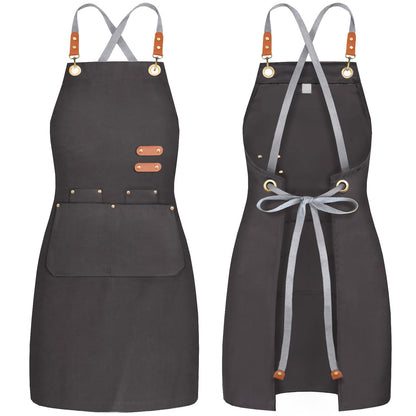 BeLuyi chef apron bib tool apron for man woman cross back straps with 4 pockets for kitchen cooking gardening baking working