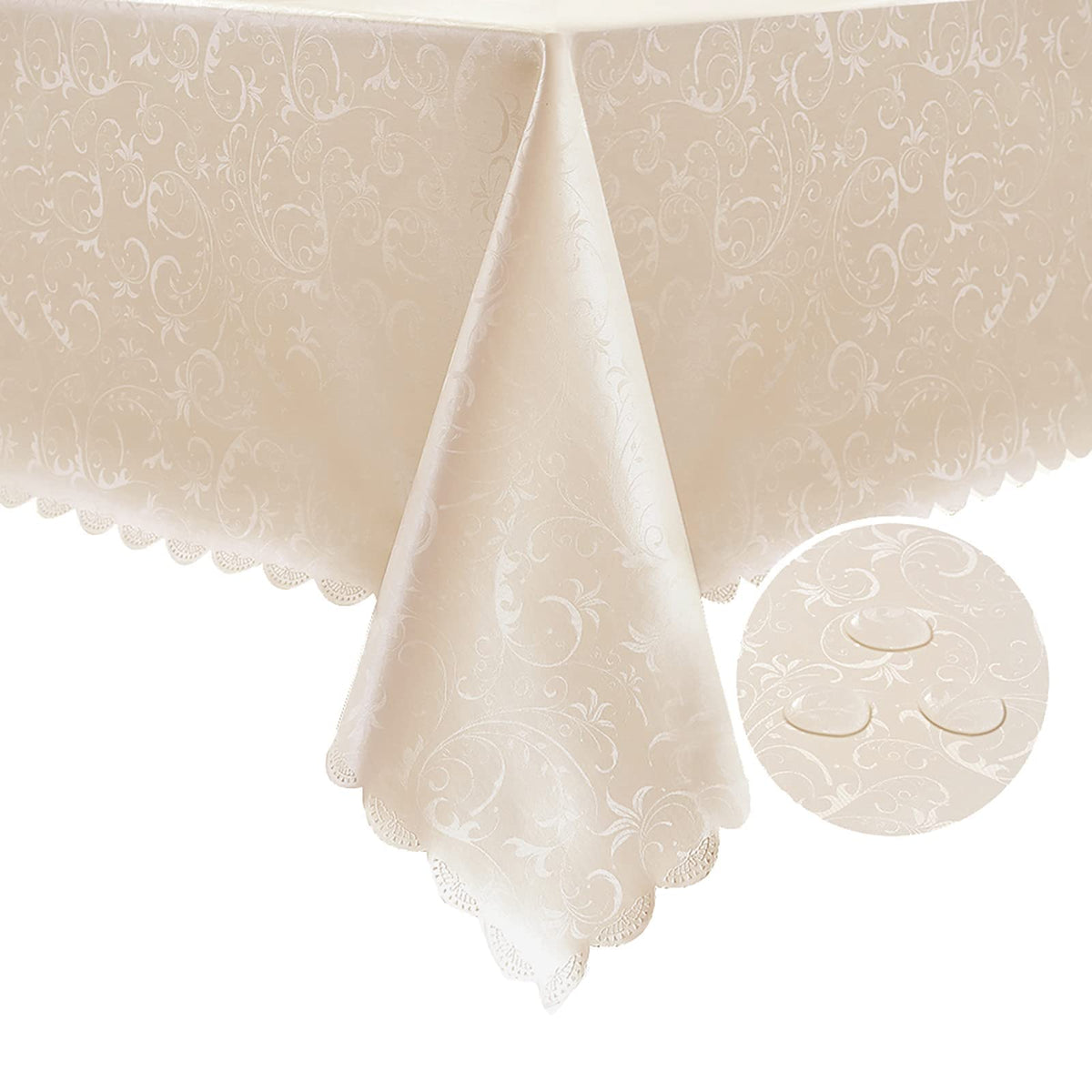 Romanstile Waterproof Vinyl Tablecloth Rectangle, 60 x 84 Inch, Rose Beige