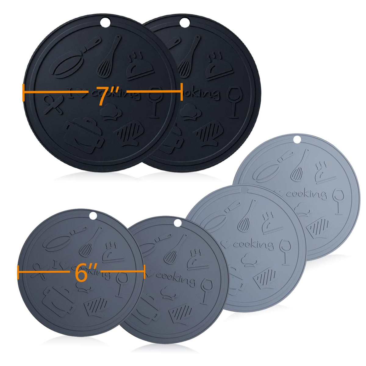 Silicone Trivet Mats - 3 Heat Resistant Pot Holders, Non-Slip Hot Pads for Kitchen, Food Grade Silicone, BPA Free, Easy to Wash (Black Gray)