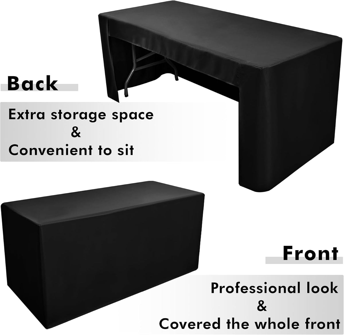 Black Tablecloths For 6 ft Rectangle Table With Open Back for Vendor 2 Pcs