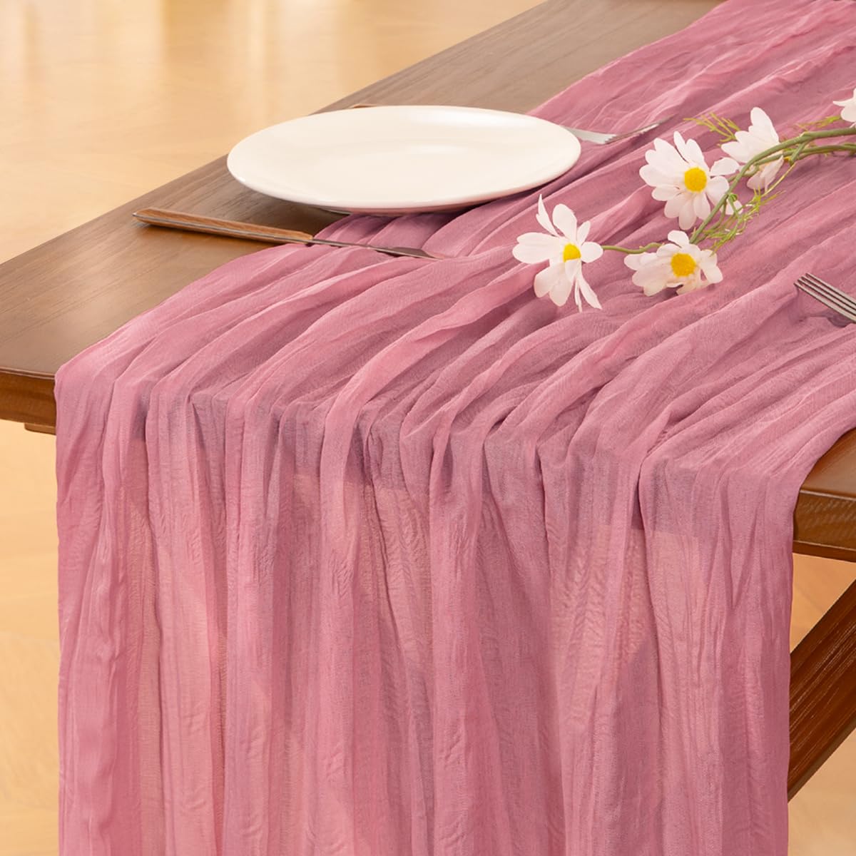 Pink Cheesecloth Table Runner Fall Boho Wedding Birthday Party Home Decor