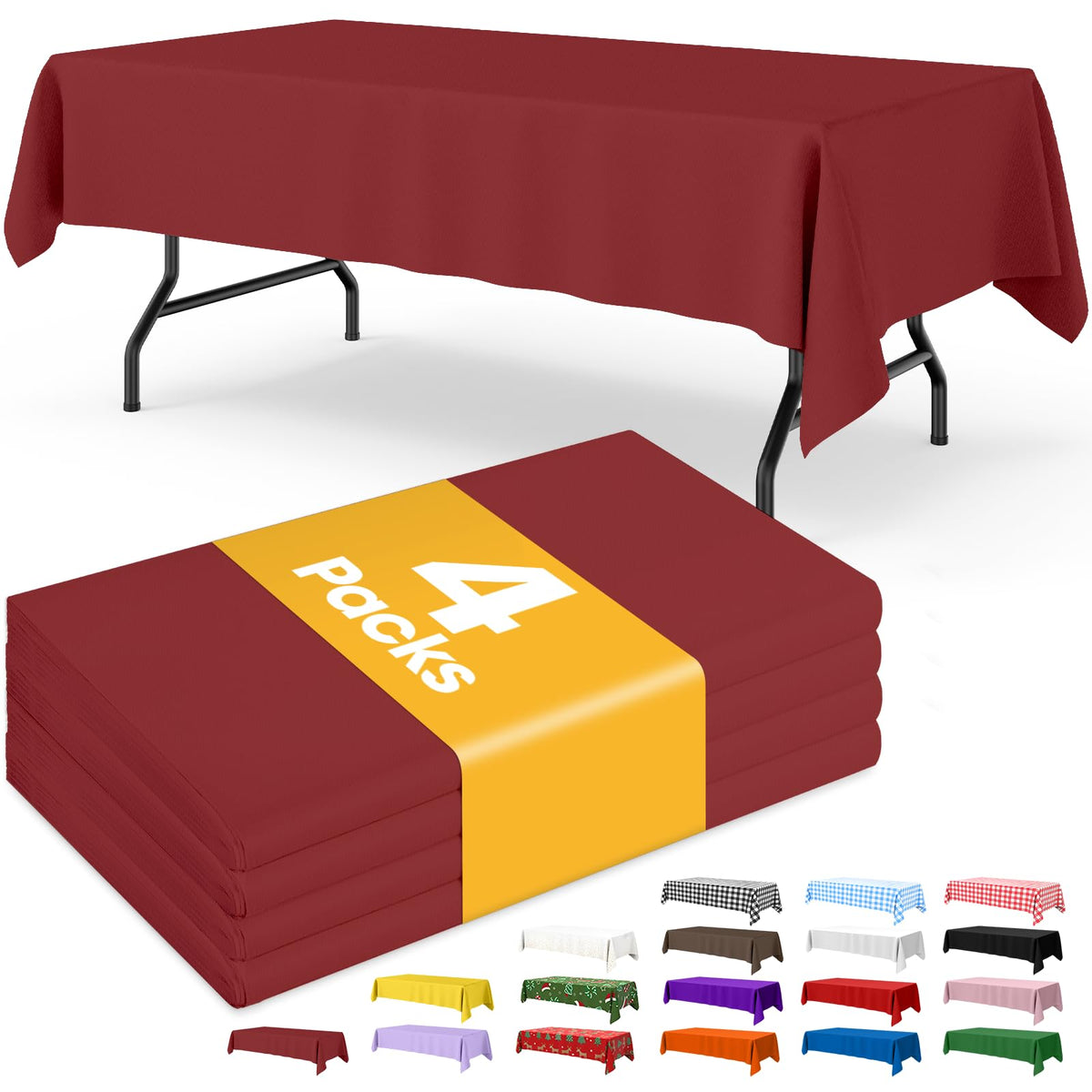 Niuara Black Plastic Table Cloth Disposable, 4 Pack, 54 x 108 in