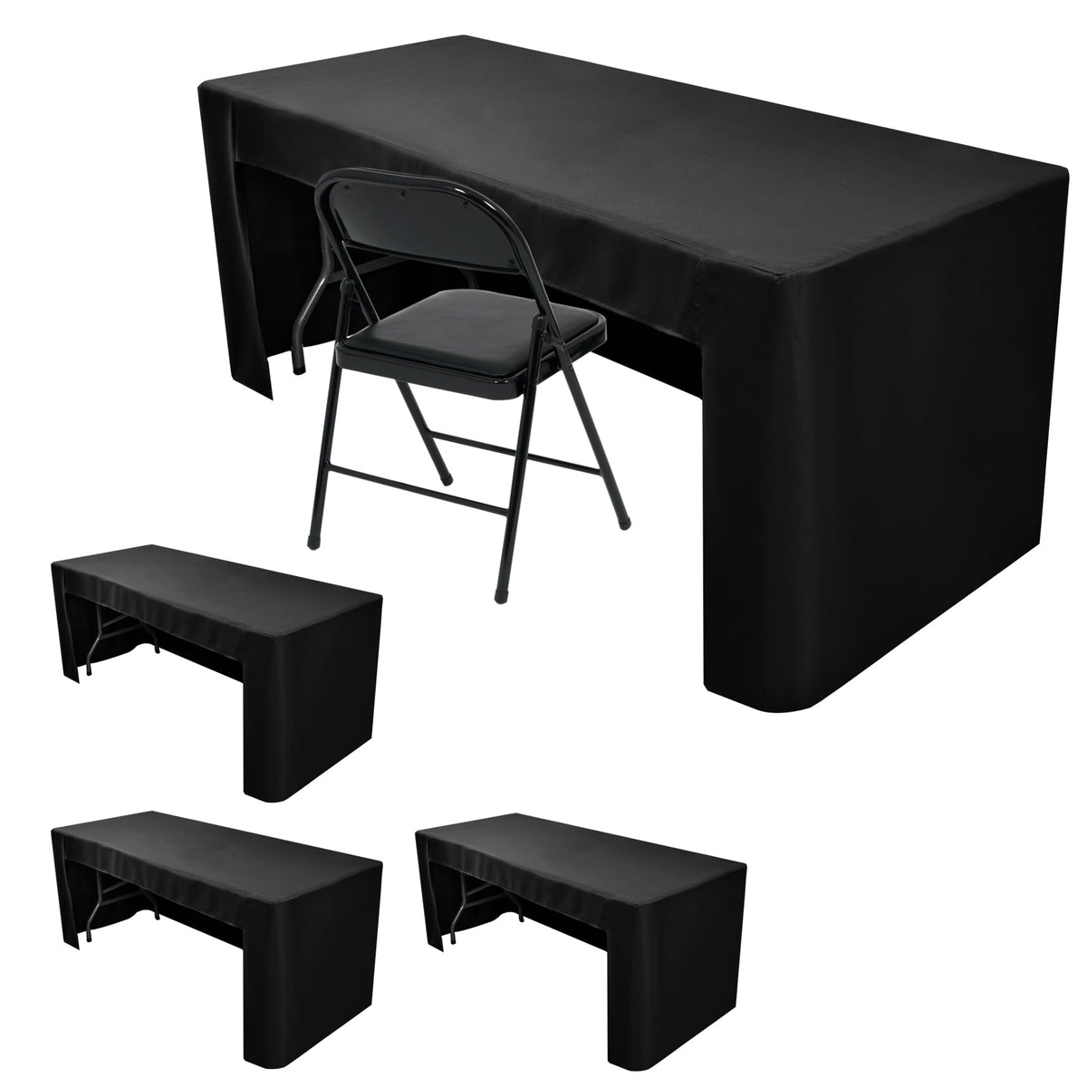 Black Tablecloths For 6 ft Rectangle Table With Open Back for Vendor 2 Pcs