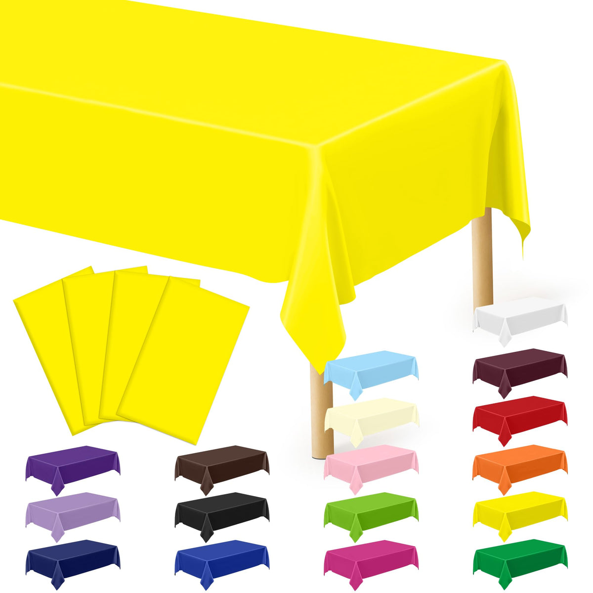 QZYL 4 Packs White Plastic Tablecloth, Large Sturdy Disposable Table Cloth