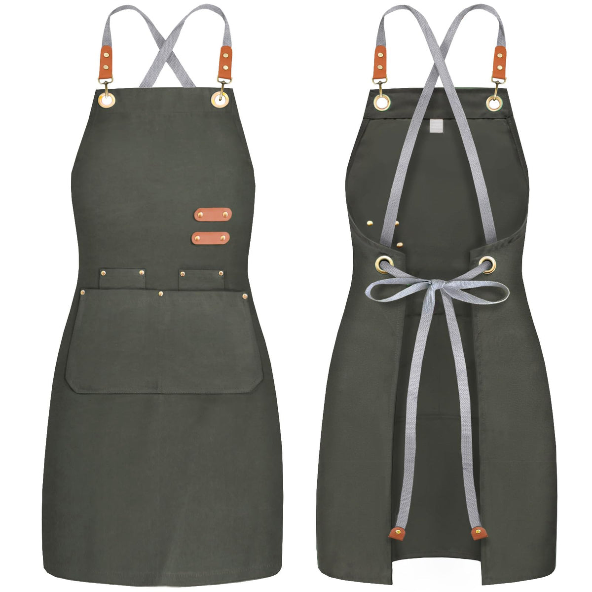 BeLuyi chef apron bib tool apron for man woman cross back straps with 4 pockets for kitchen cooking gardening baking working