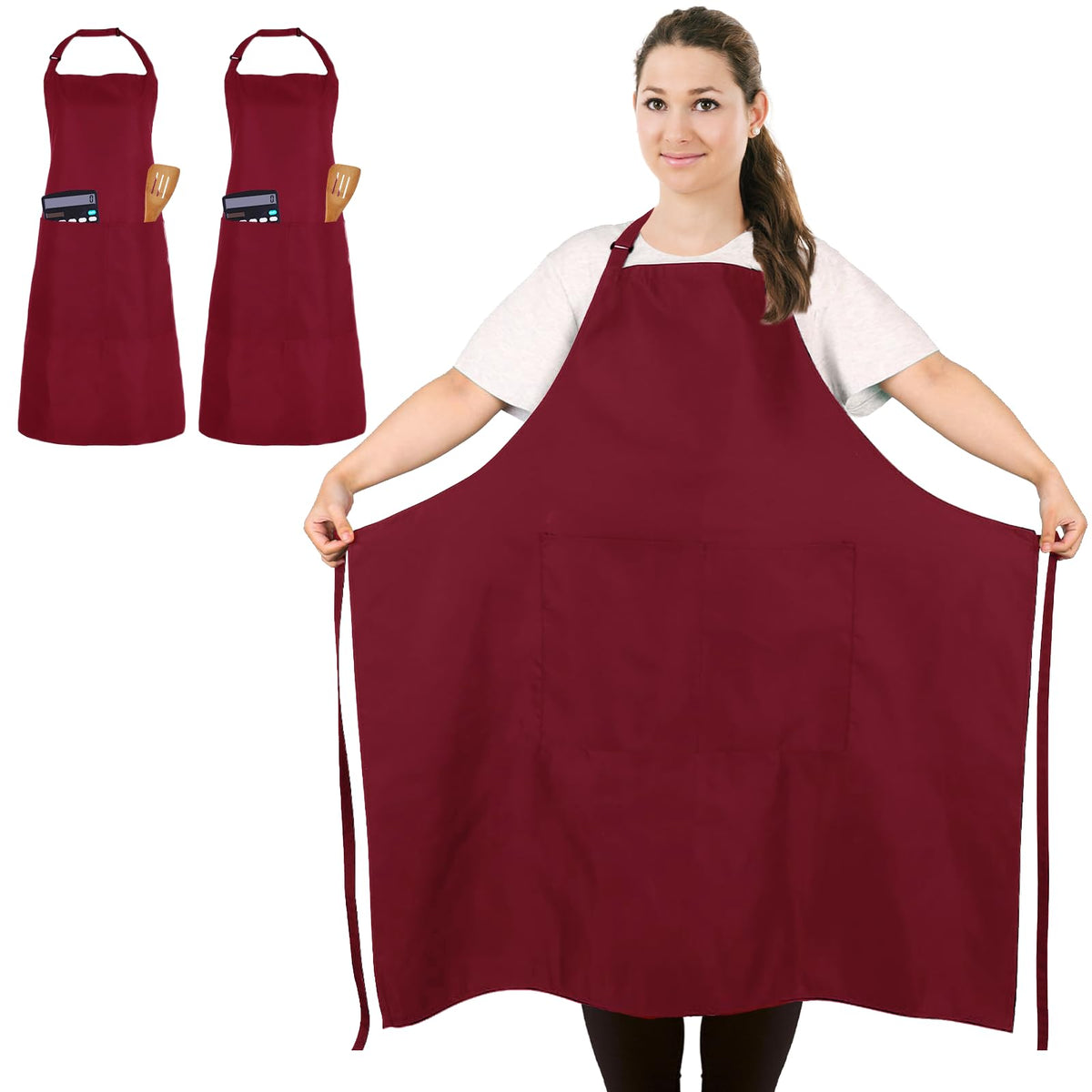 2 Pack Plus Size Waterproof Cooking Chef Apron with 2 Pockets for Men Women