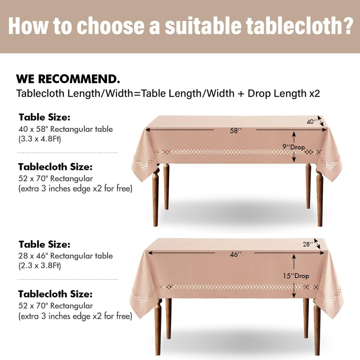 MIULEE Pink Rectangle Tablecloth with Decorative Cutouts 52x70 Inch