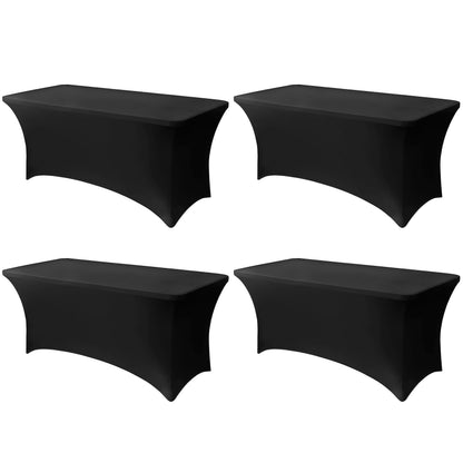 6FT Black Table Cloth - 2 Pack Fitted Stretch Rectangle Spandex Tablecloth, Washable Table Cover for Party, Picnic, Wedding, Banquet, Birthday and Festival(30" x 72")